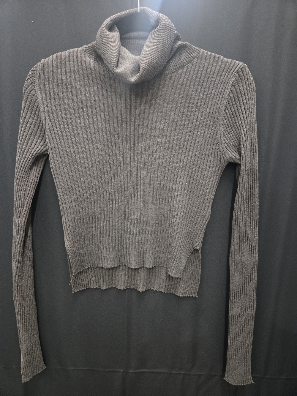 Gray / Brown, CROP Ribbed Cowl Turtleneck Sweater